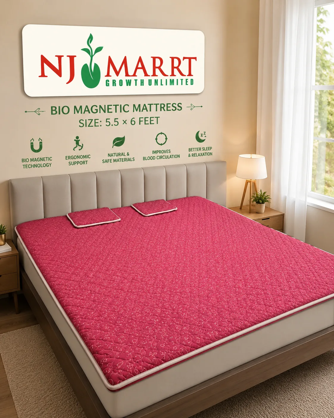 Double Bed Bio Magnetic Cotton Mattress + Pillow Pad